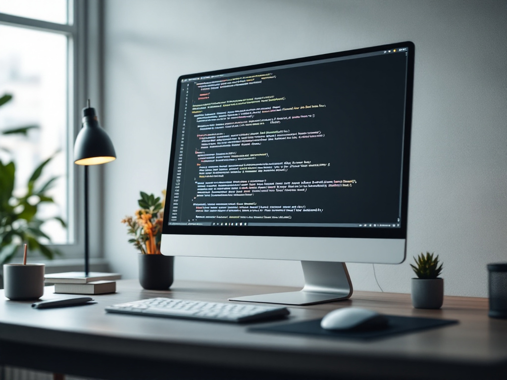 Una donna che lavora al suo computer desktop